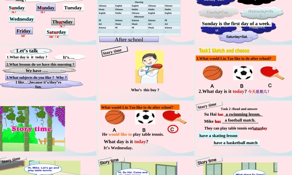 2020春四年级英语下册 Unit 2 After school第一课时课件+素材 （新版）牛津译林版