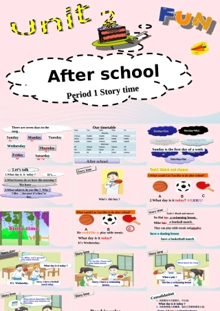 2020春四年级英语下册 Unit 2 After school第一课时课件+素材 （新版）牛津译林版