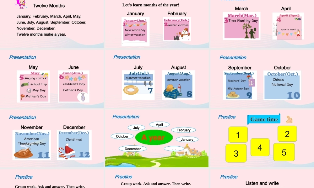 2020春四年级英语下册 Unit 2 Days and Months Lesson 7 Months of the Year课件+素材 冀教版（三起）