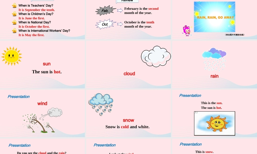 2020春四年级英语下册 Unit 2 Days and Months Lesson 10 Rain and Sun课件+素材 冀教版（三起）