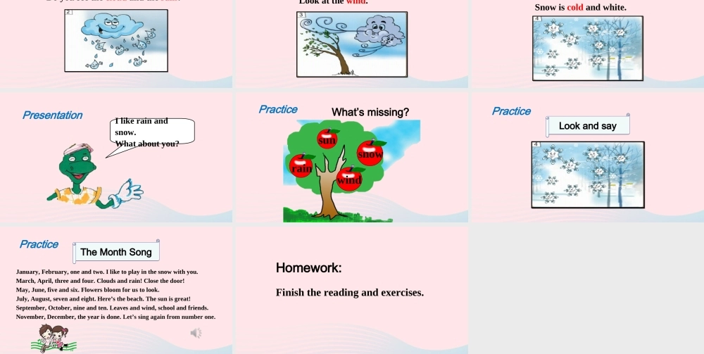 2020春四年级英语下册 Unit 2 Days and Months Lesson 10 Rain and Sun课件+素材 冀教版（三起）