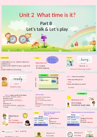 2020春四年级英语下册 Unit 2 What time is it Part B Let's talk Let's play课件+素材 人教PEP版