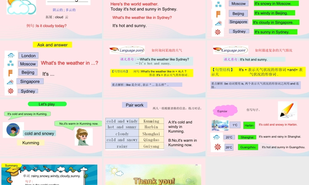 2020春四年级英语下册 Unit 3 Weather Part B Let's learn Let's play课件+素材 人教PEP版