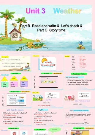 2020春四年级英语下册 Unit 3 Weather Part B Read and write Let's check Part C Story time课件+素材 人教PEP版