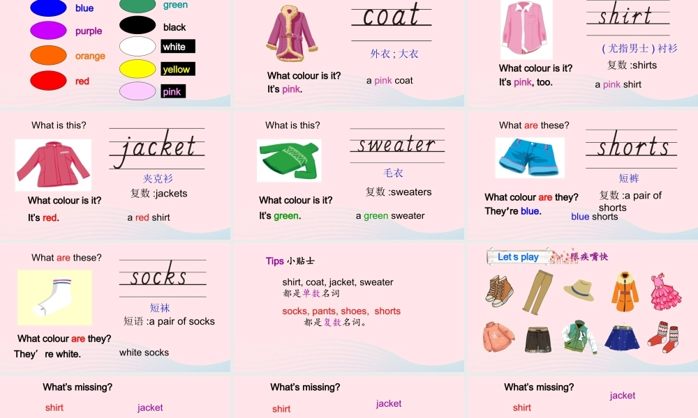 2020春四年级英语下册 Unit 5 My clothes B Let's learn Let's find out课件+素材 人教PEP版