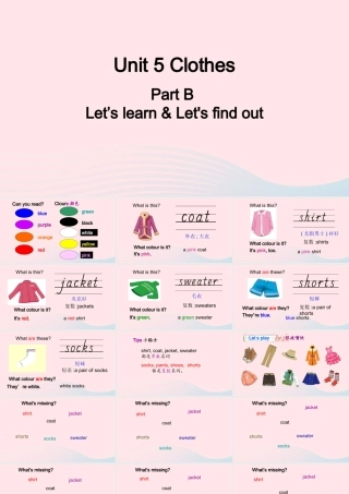 2020春四年级英语下册 Unit 5 My clothes B Let's learn Let's find out课件+素材 人教PEP版