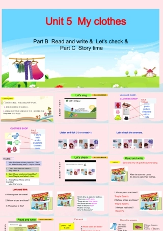 2020春四年级英语下册 Unit 5 My clothes Part B Read and write Let's check Part C Story time课件+素材 人教PEP版