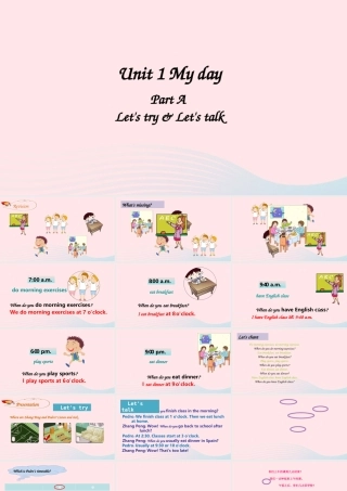 2020春五年级英语下册 Unit 1 My day A Let's try Let's talk课件（含教学思路） 人教PEP版