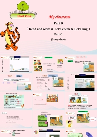 2019秋四年级英语上册 Unit 1 My classroom Part B  Read and write Let's check Let's sing Part C Stor