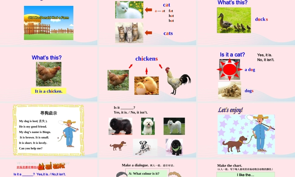 2020春三年级英语下册 Unit 1 Animals on the farm Lesson 2 Cats and Dogs课件+素材 冀教版（三起）