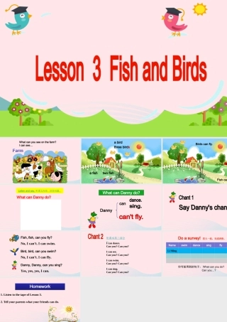 2020春三年级英语下册 Unit 1 Animals on the farm Lesson 3 Fish and Birds课件+素材 冀教版（三起）