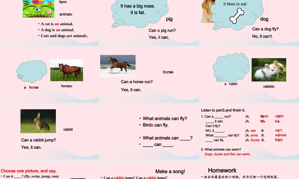 2020春三年级英语下册 Unit 1 Animals on the farm Lesson 4 Horses and Rabbits课件+素材 冀教版（三起）