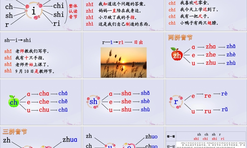 一年级语文上册 汉语拼音 8 zh ch sh r课件 新人教版