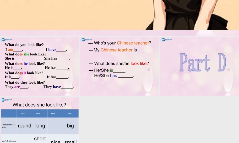 2014秋五年级英语上册 Unit 1 What does she look like课件5 湘少版