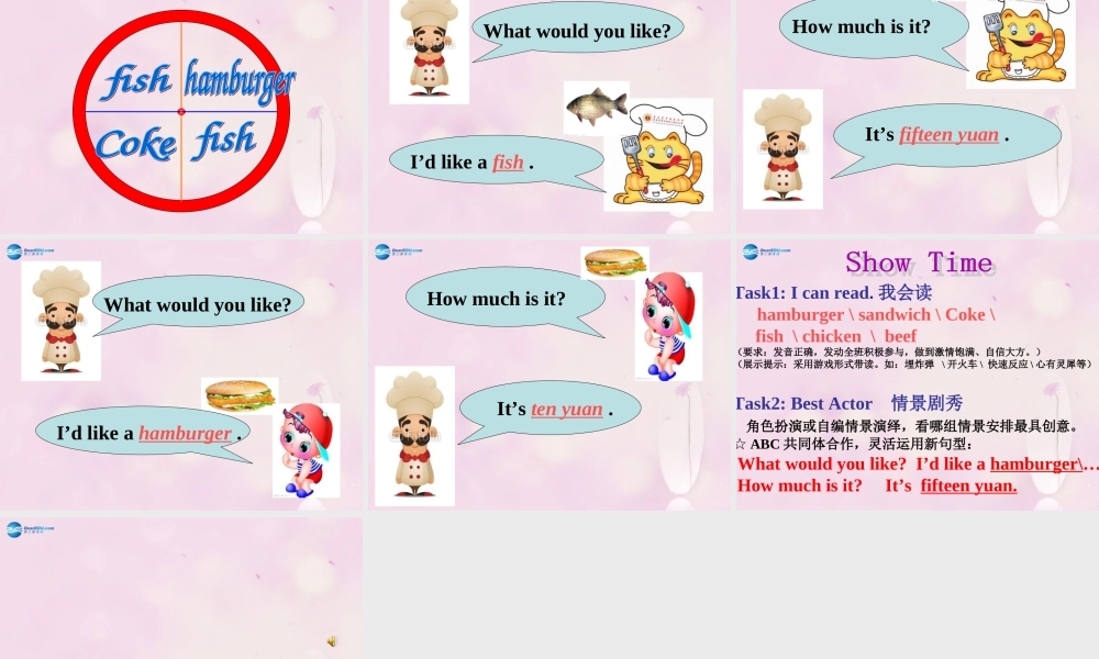 2014秋五年级英语上册 Unit 2 I’d like a hamburger课件1 湘少版