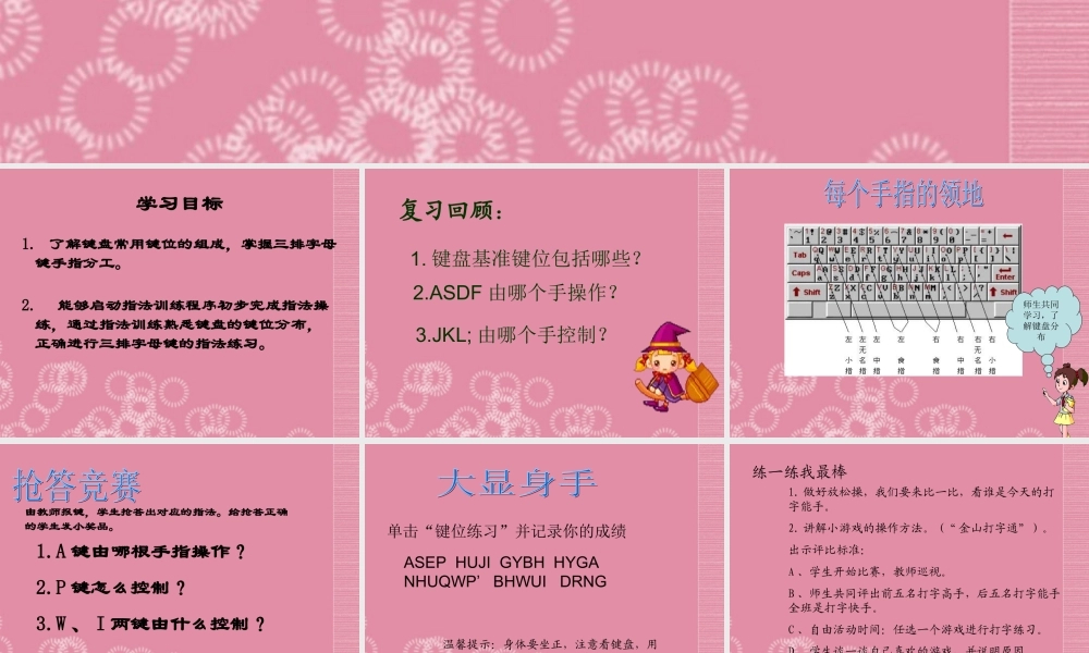 一年级信息技术上册 键盘指法练习课件 泰山版