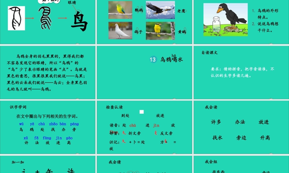 一年级语文上册 课文  乌鸦喝水课件+素材 新人教版