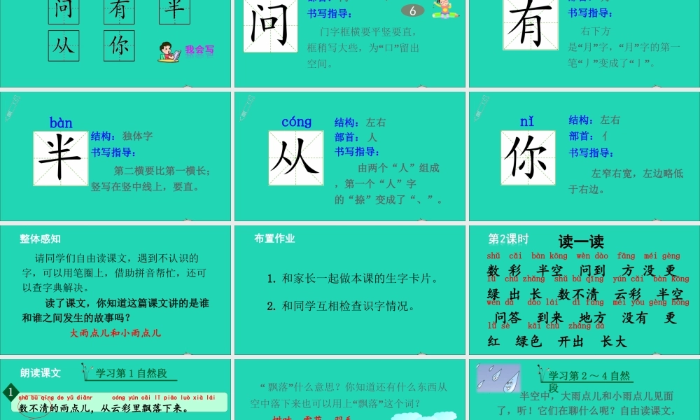 一年级语文上册 课文  雨点儿课件+素材 新人教版