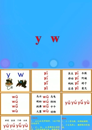 一年级语文上册《y w》教学课件 教科版-教科版小学一年级上册语文课件