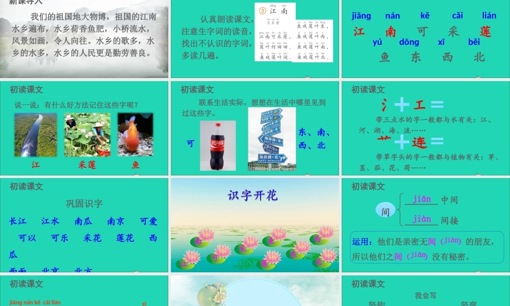 一年级语文上册 课文 1 3江南课件+素材 新人教版