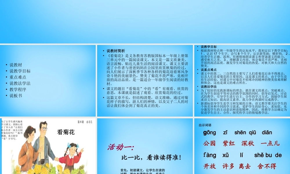 一年级语文上册《看菊花》课件2 苏教版-苏教版小学一年级上册语文课件