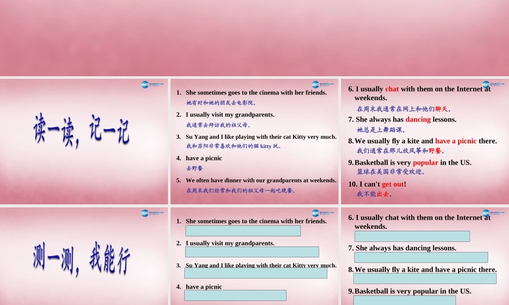 五年级英语上册 Unit7 At weekends课件1 译林版