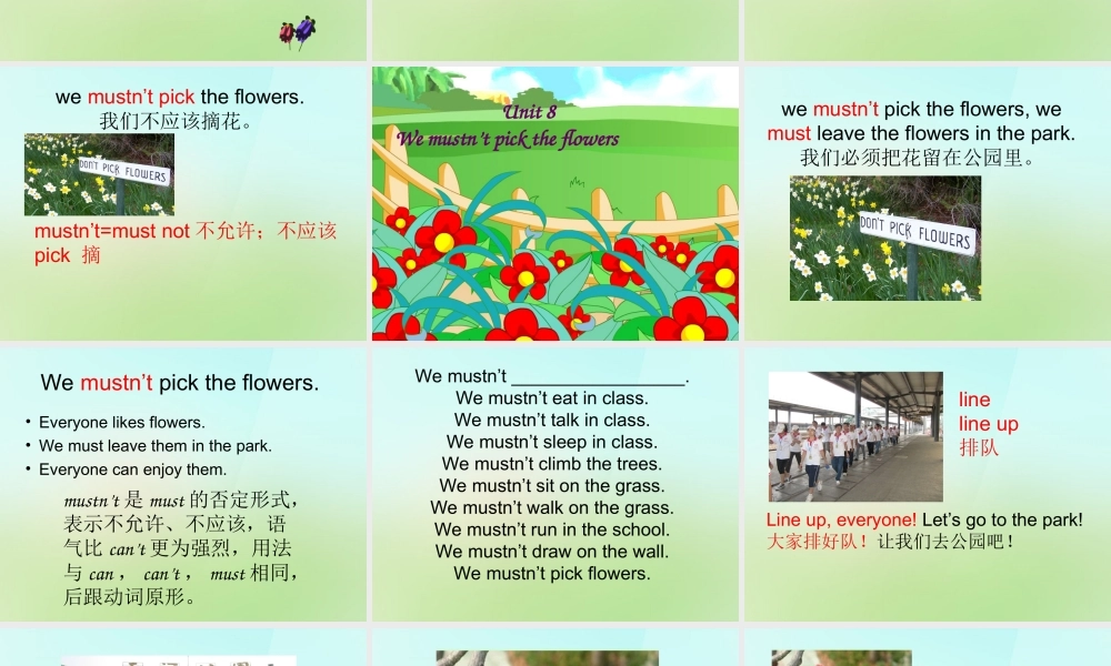 五年级英语上册《Module 3 Unit 8 We Mustn’t Pick the Flowers》课件2 广州版广州版小学五年级上册英语课件