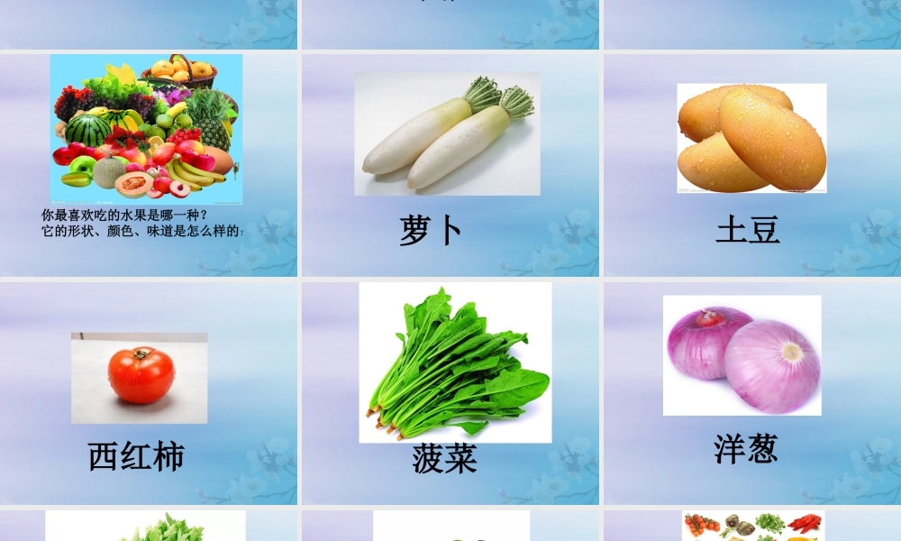 一年级科学上册 第二单元 水果和蔬菜 5 常见的水果和蔬菜课件2 （新版）粤教版-（新版）粤教版小学一年级上册自然科学课件