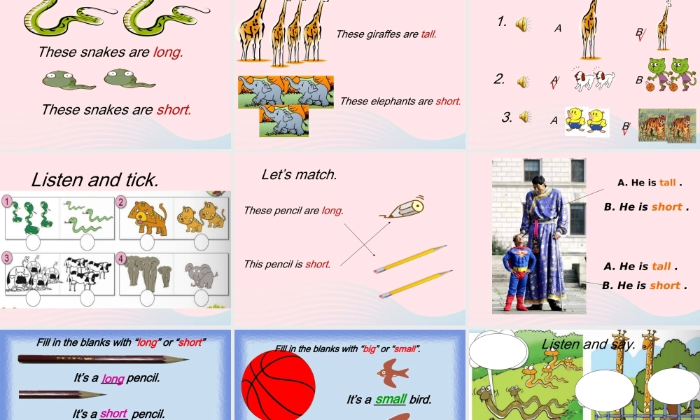 一年级英语下册 Module 6 unit 1 These snakes are short课件7 外研版（一起）-外研版小学一年级下册英语课件