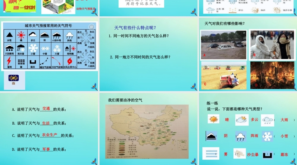 一年级科学下册 3 天气与生活 9 多样的天气课件 冀人版-人教版小学一年级下册自然科学课件