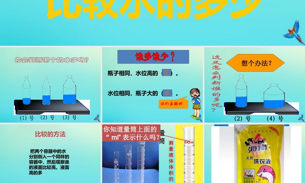 一年级科学下册 第1单元 水 1.2 比较水的多少课件2 （新版）湘科版-人教版小学一年级下册自然科学课件