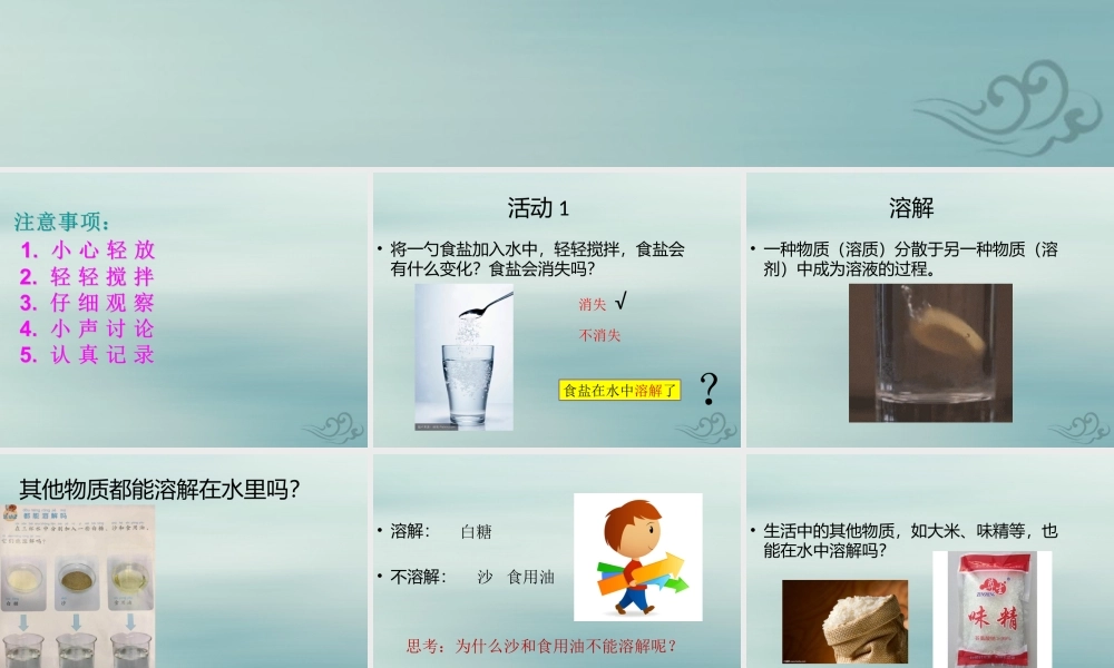 一年级科学下册 第1单元 水和空气 2 往水中加点东西课件1 （新版）粤教版-（新版）粤教版小学一年级下册自然科学课件