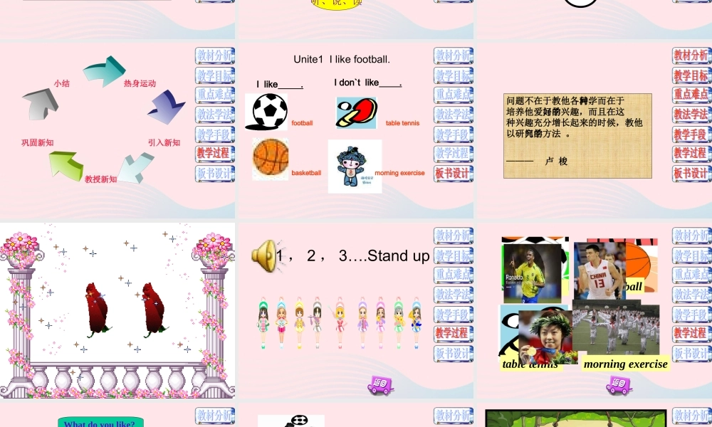 一年级英语下册 Module 9 Unit 1 I like football说课课件 外研版（一起）-外研版小学一年级下册英语课件