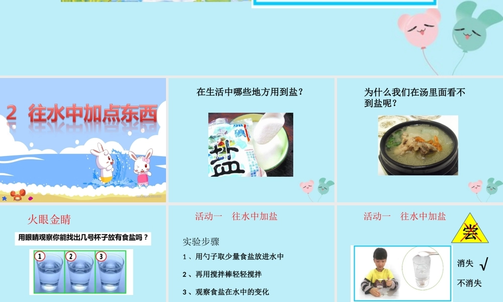 一年级科学下册 第1单元 水和空气 2 往水中加点东西课件5 （新版）粤教版-（新版）粤教版小学一年级下册自然科学课件