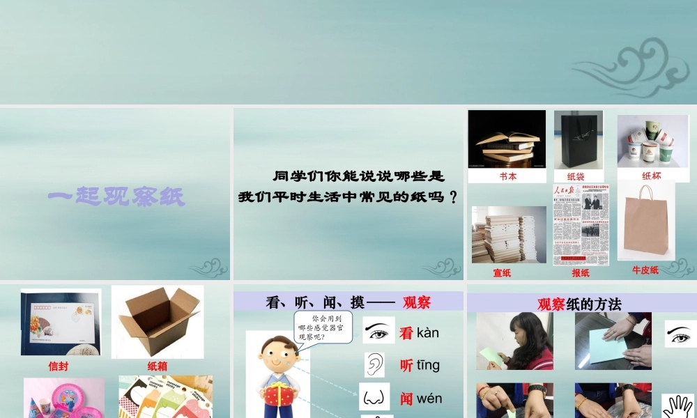 一年级科学下册 第3单元 百变的纸 8《一起观察纸》课件 （新版）粤教版-（新版）粤教版小学一年级下册自然科学课件