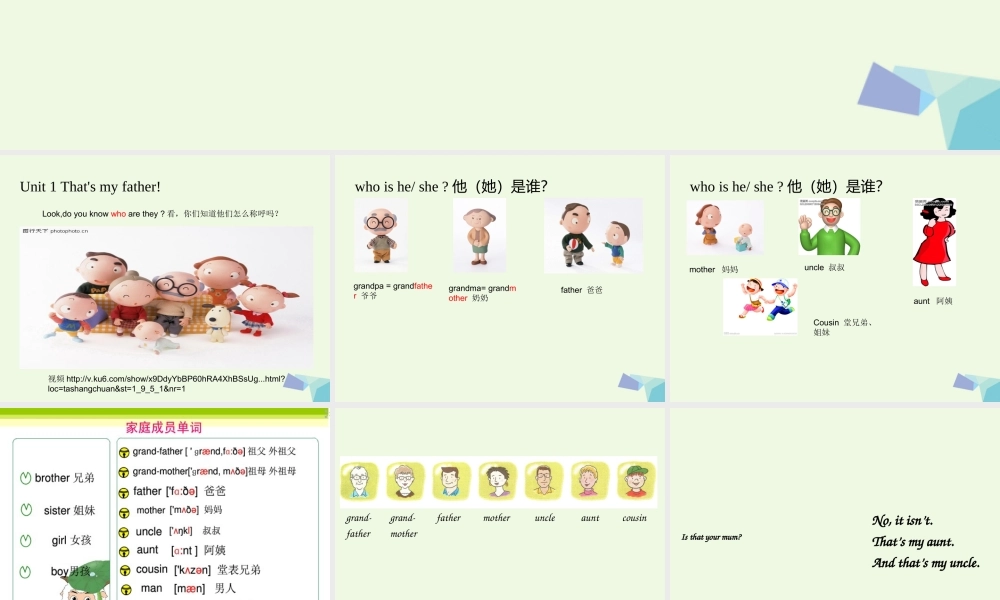 一年级英语上册 Module 10 Unit 1 That is my father课件3 外研版（一起）-外研版小学一年级上册英语课件