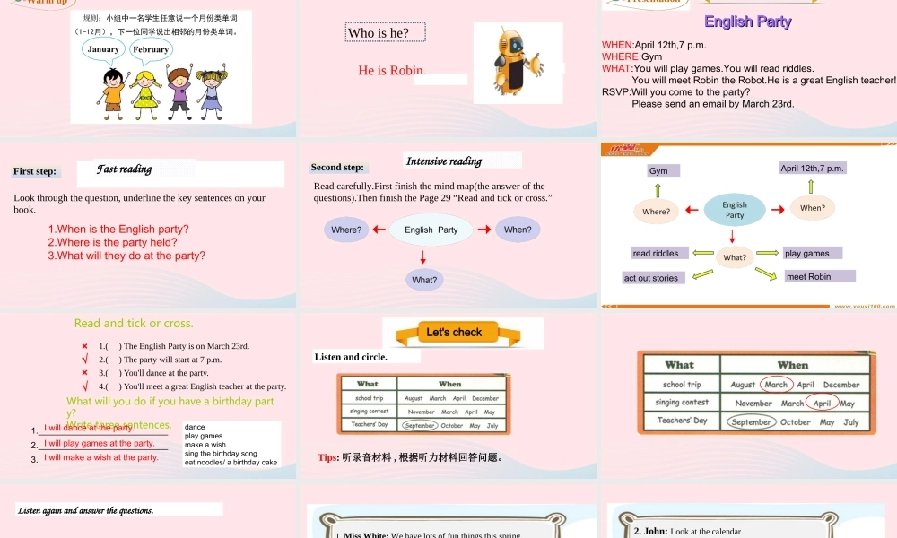 2020春五年级英语下册 Unit 3 My school calendar Part B Read and write Let's check Let's wrap