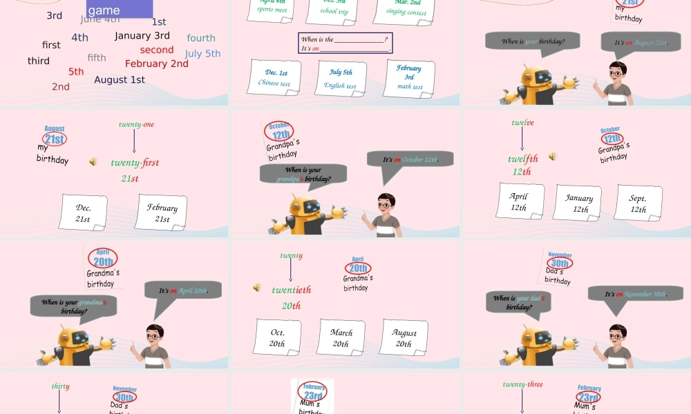 2020春五年级英语下册 Unit 4 When is the art show B Let's learn Look and write课件（含教学思路） 人教PEP版