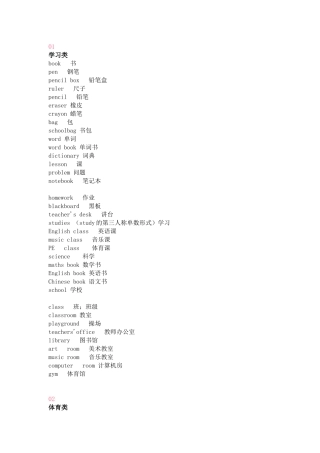 小学英语1-6年级词汇合集