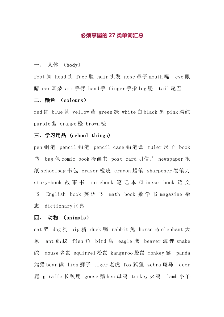 小学英语必须掌握的27类单词汇总_第1页
