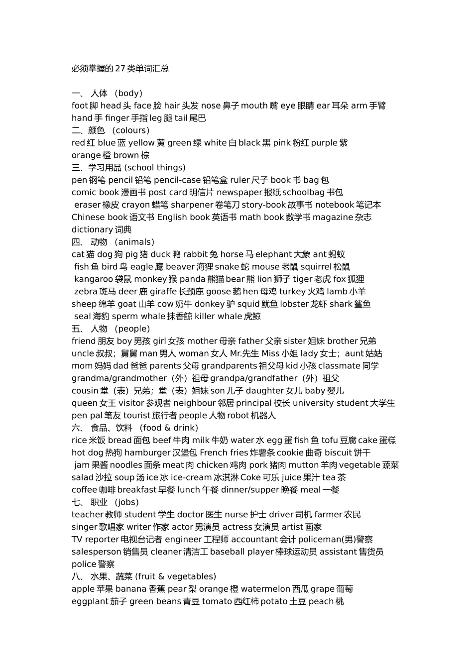 简单有效的小学英语单词分类表+巧记方法_第1页