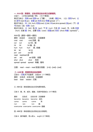 小学英语不规则动词记忆口诀总结