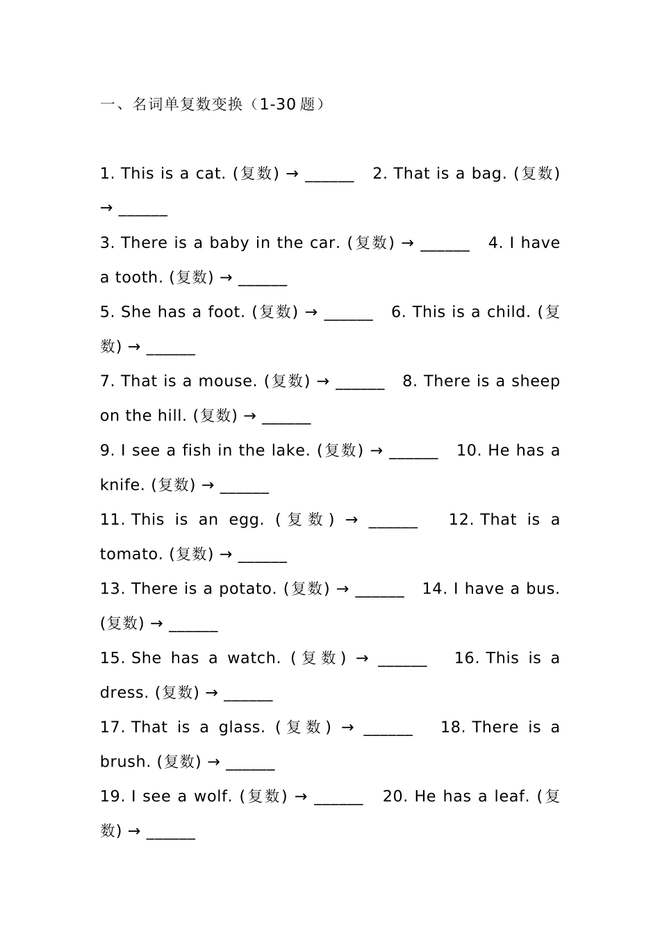小学英语词性变换200题_第1页