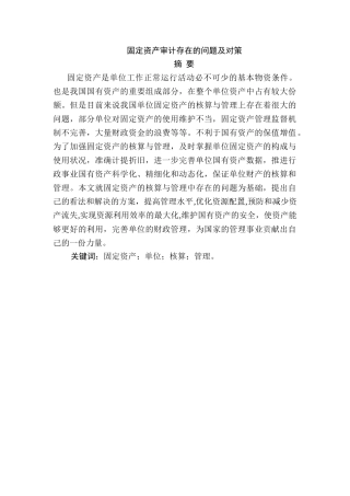 固定资产审计存在的问题及对策分析研究 财务会计学专业