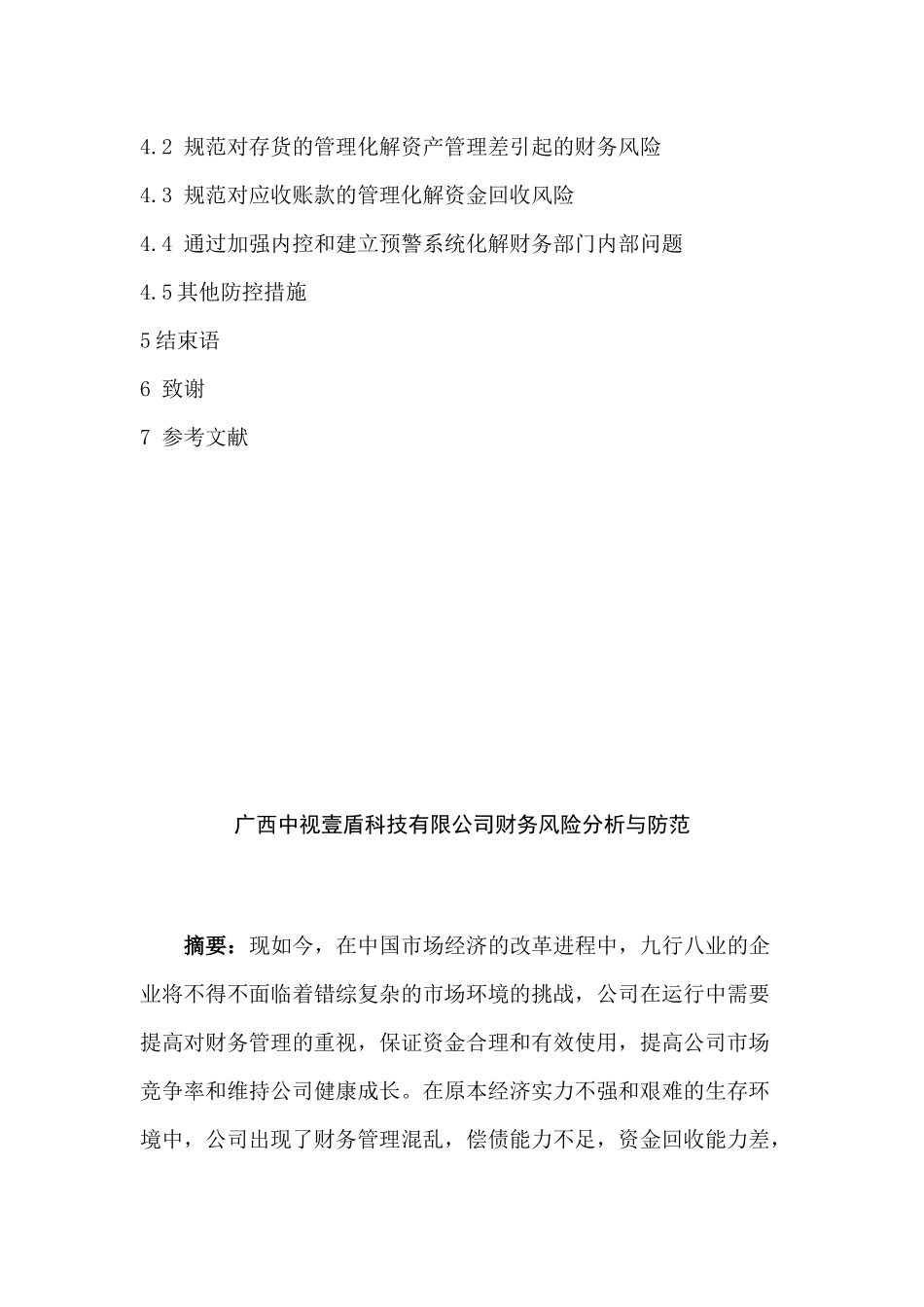广西中视壹盾科技有限公司财务风险分析与防范分析研究  财务会计学专业_第2页