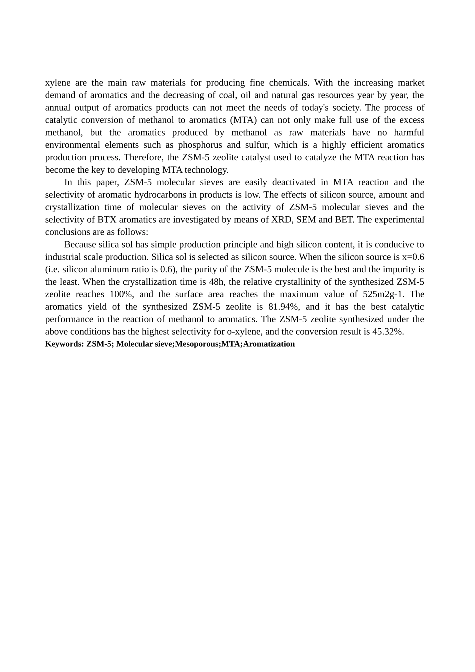 硅源量和晶化时间对zsm-5分子筛结构和性能的影响分析研究  高分子材料学专业_第2页