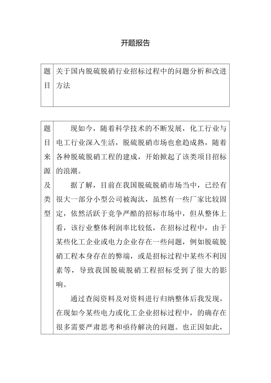 国内脱硫脱硝行业招标过程中的问题分析和改进方法分析研究  开题报告_第1页