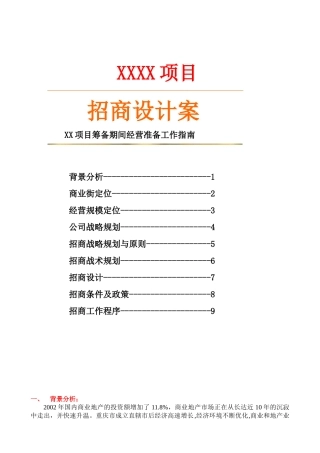 XX项目筹备期间经营准备工作指南商业街招商策略方案