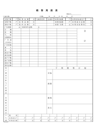 管理表格销售周报表