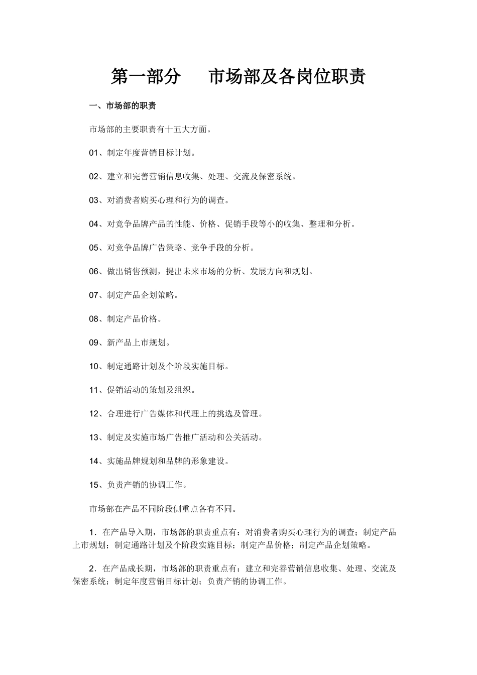 规章制度市场部及各岗位职责_第1页